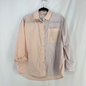 Olive & Oak Womens Orange Purple White Striped Long Sleeve Button Up Shirt XS